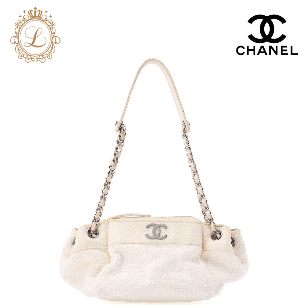 Chanel Coco Mark Python White Chain Shoulder Bag - image 1